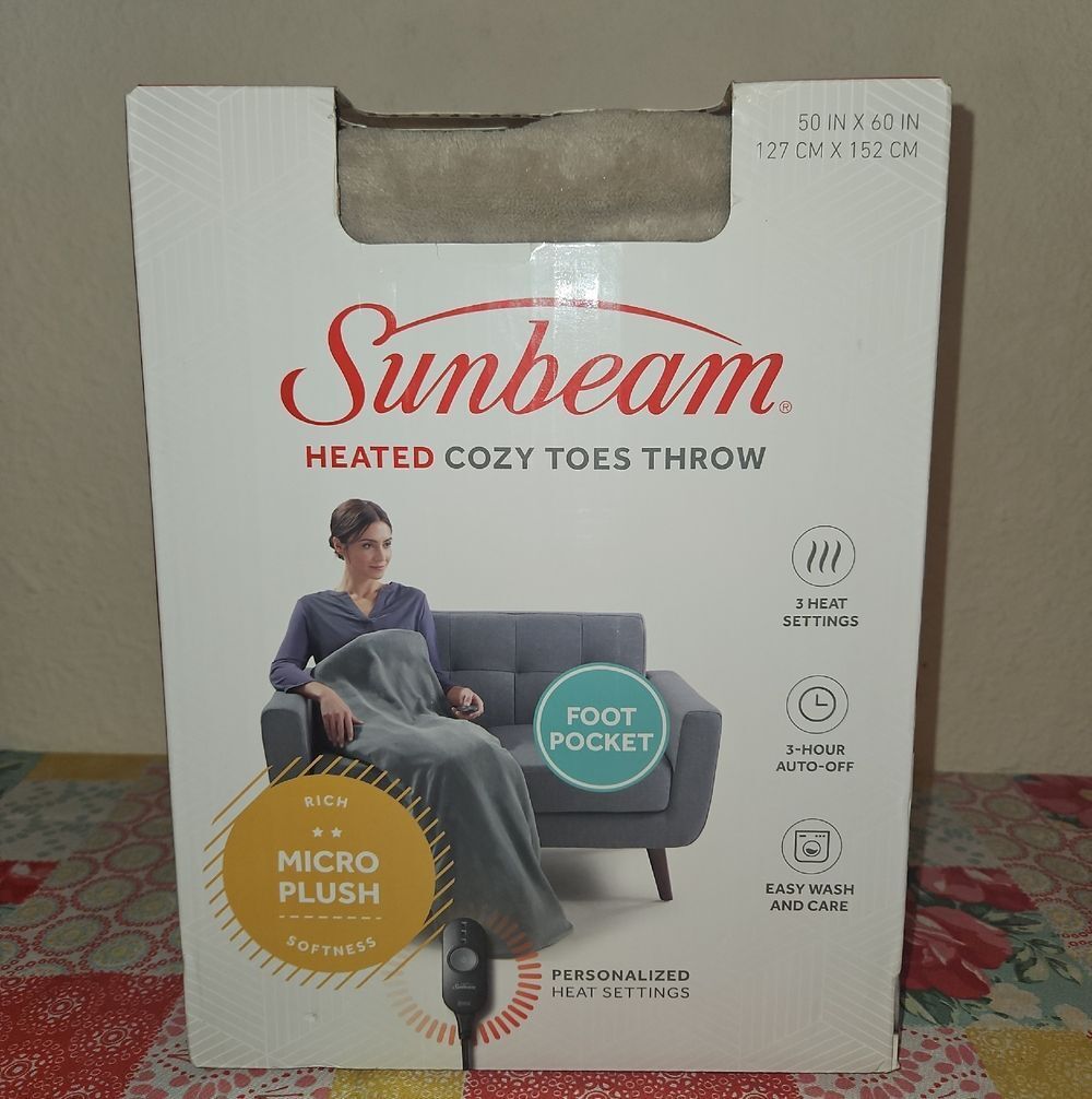 Sunbeam Heated Micro Plush Cozy Toes Throw
